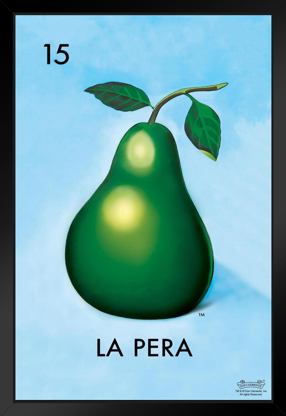 Rosalind Wheeler 15 La Pera Pear Loteria Card Mexican Bingo Lottery Black  Wood Framed Poster 14X20