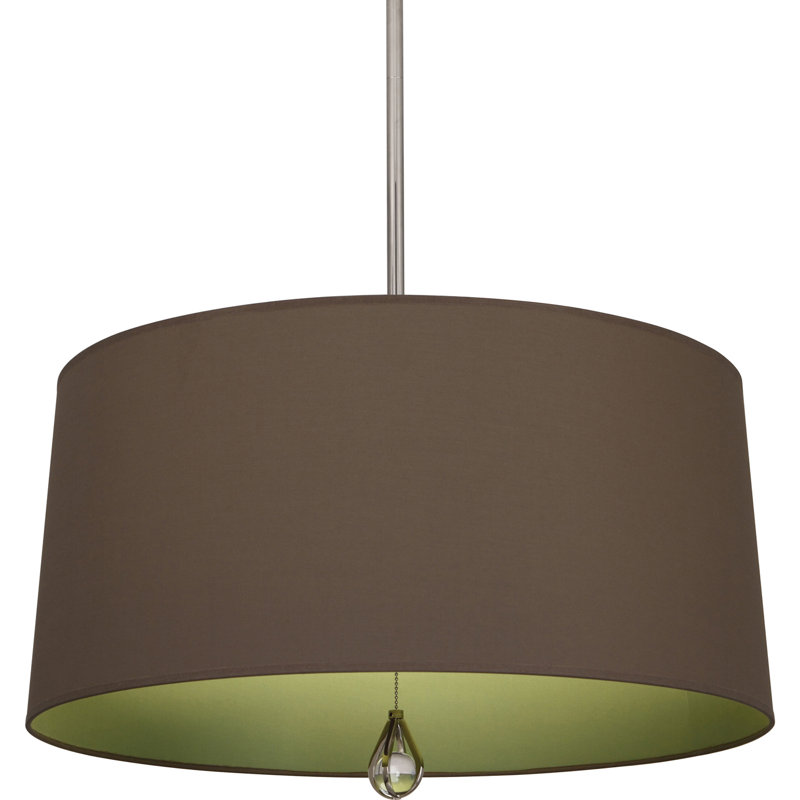 Custis 3 - Light Drum Chandelier, Revolutionary Storm Fabric/Parrot Green, Polished Nickel