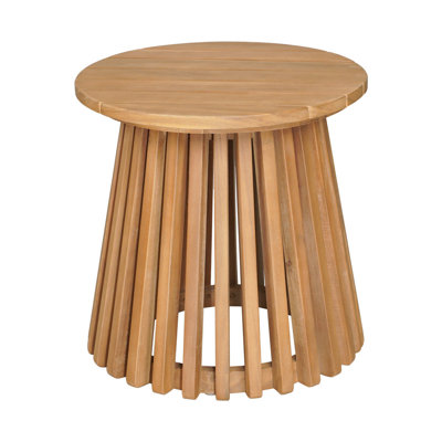 16" Natural Solid Wood Round Outdoor Side Table