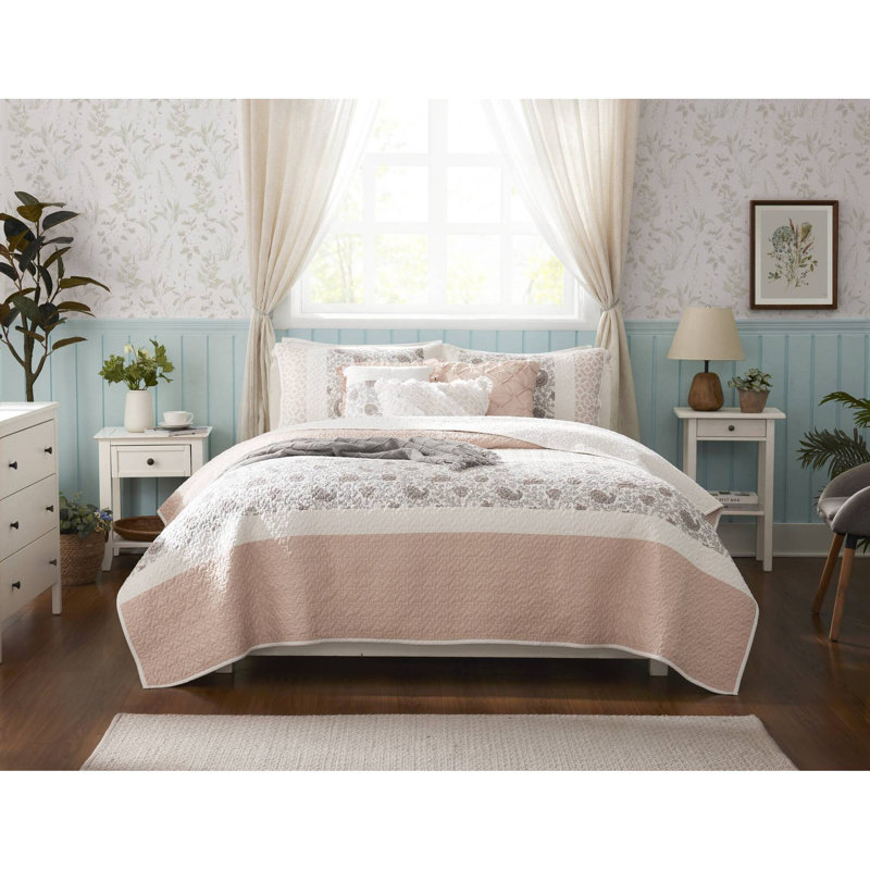 Ensemble de courtepointe réversible en coton percale 6 pièces Madison Park Dawn - Blush King