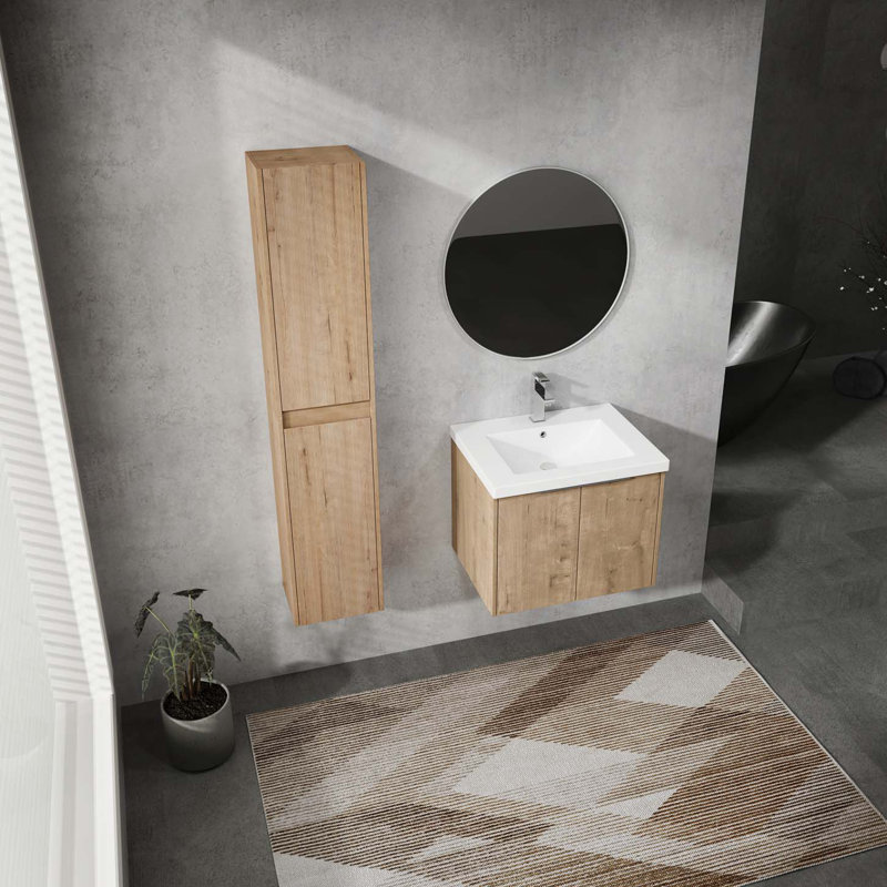 Meuble-lavabo mural moderne avec lavabo et armoire latérale, portes à fermeture douce Modern