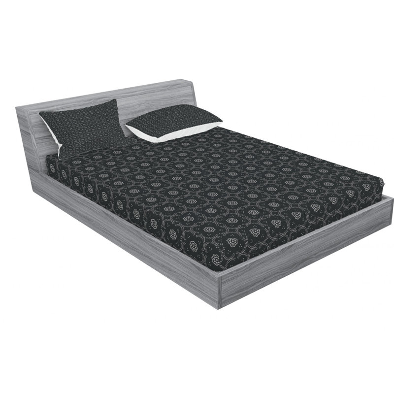 Microfiber Geometric Sheet Set, Queen Sheet Set + Fitted Sheet + 2 Pillowcases, Gray/Black, Geometric