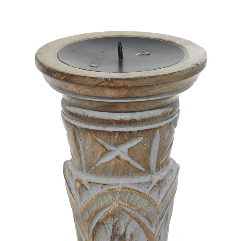 Light Brown Mango Wood Pillar Candle Holders, Set of 3