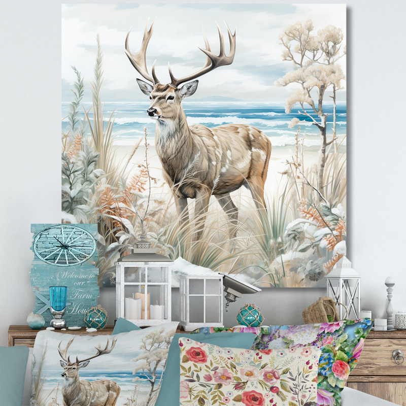 Deer Charm In Winter - Deer, reproduction d'art sur toile, Toile tendue, H 16 po x l 16 po x P 1 po