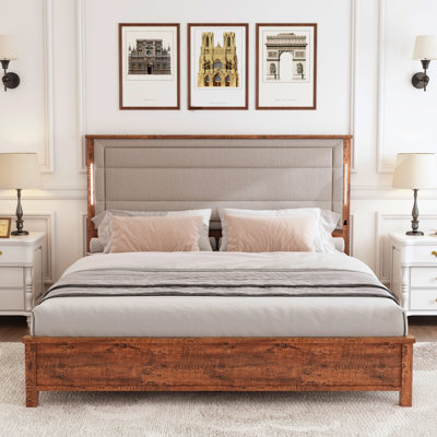 Wooden Bed Frame with Tall Headboard by Latitude Run