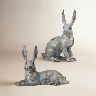 2-Piece Sitting and Laying Rabbit Figurine Set