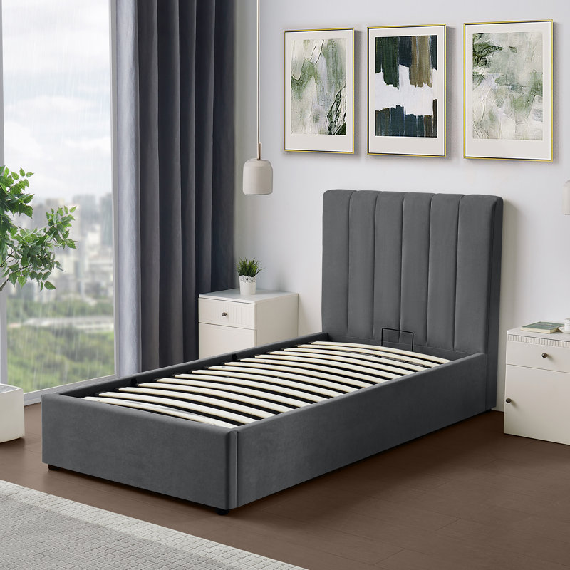 Evelynne Fabric Ottoman Bed Frame with Storage - , Single (3'), Dark Grey