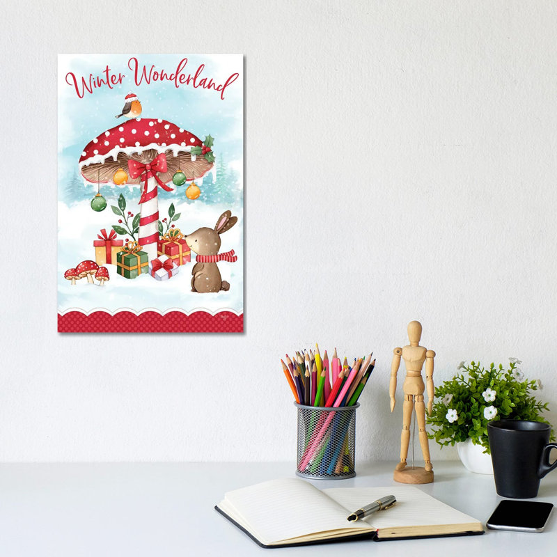 Mushroom Winter Wonderland - reproduction d'art murale - toile tendue