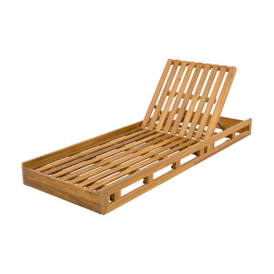  Adjustable Acacia Wood Lounge Chair, Outdoor Recliner for Pool or Garden, Teak Finish