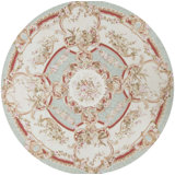 Hand-Knotted High-Quality Green and Ivory Round Area Rug