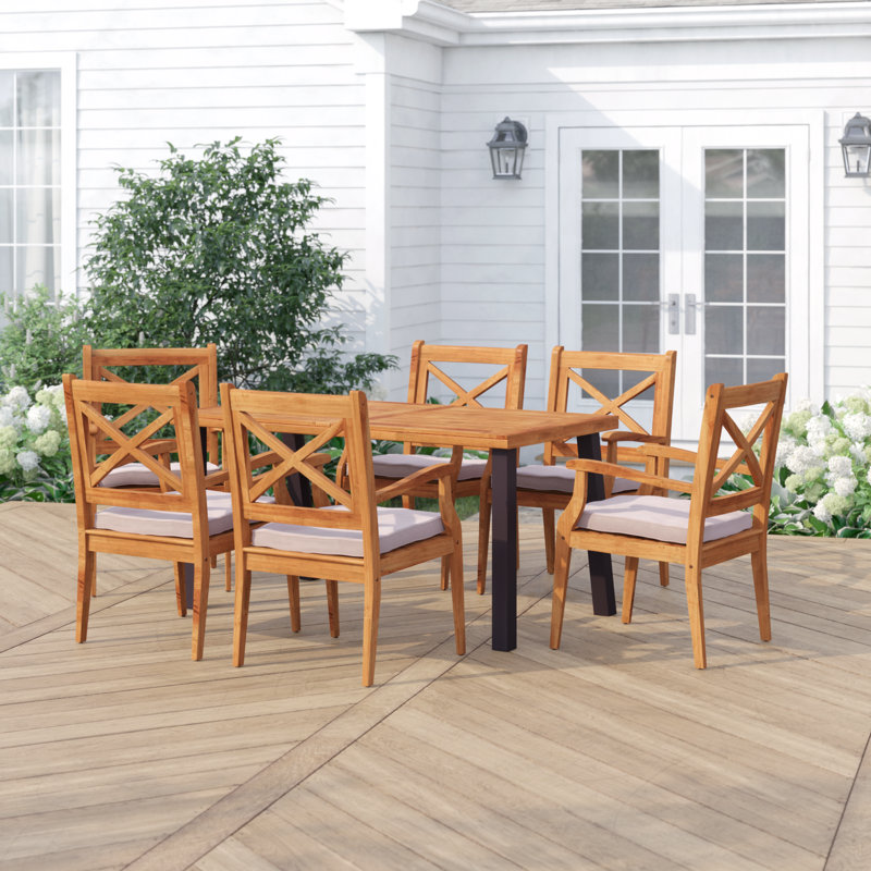 Hannes 6 - Person Wood Patio Dining Set with Rectangular Table , Cushions Included