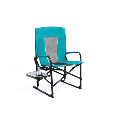Camping Chair With Side Table - Heavy Duty Portable For Adults Blue Folding Garden, Patio Picnic, Tailgating