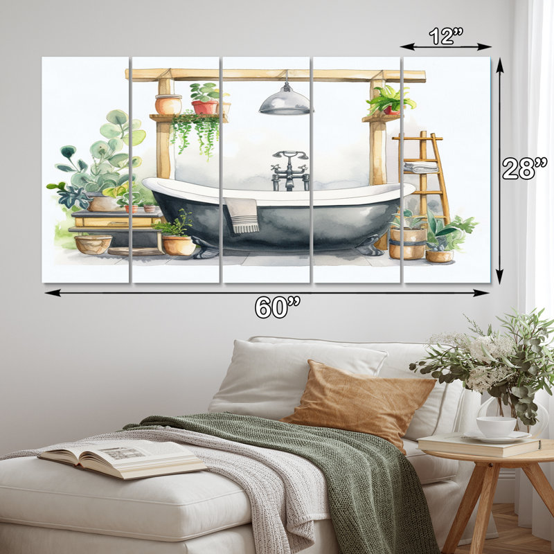 Natural Bathroom Decor XXIV - Bathroom Canvas Wall Art - 5 Equal Panels