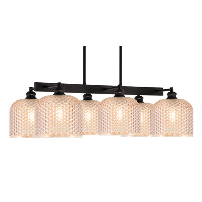 Edge 6 Light Island Light Shown In Espresso Finish With 6" Amber Textured Glass