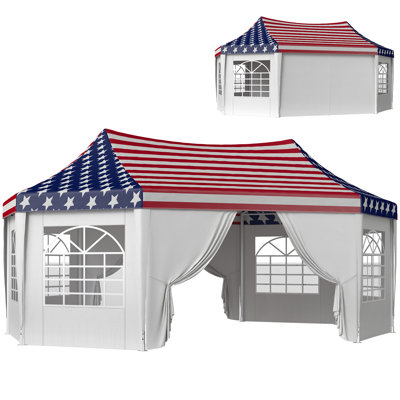 22.3 x 16.4 ft Party Tent, Wedding Tent with Sidewalls, Heavy Duty Canopy Tent Outdoot Gazebo with 6 Church Windows and 2 Doors, Tents for Parties,  Events, American Flag