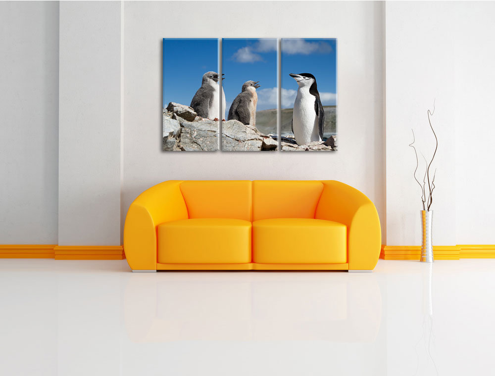 3-tlg. Leinwandbilder-Set „Pinguin mit Süßen Küken“, Fotodruck