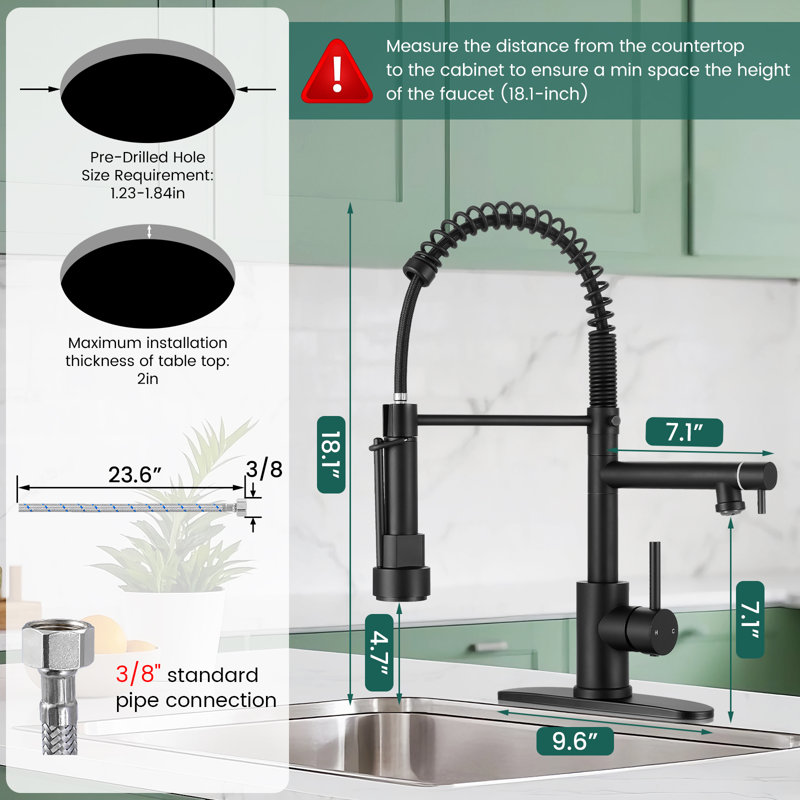 Robinet de cuisine à poignée simple avec deux modes de sortie d'eau rétractable, Noir mat