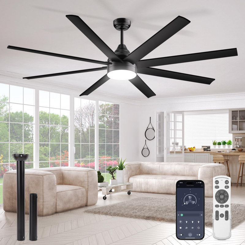 72-Inch Large Ceiling Fan With Lights And Remote/APP Control In Black