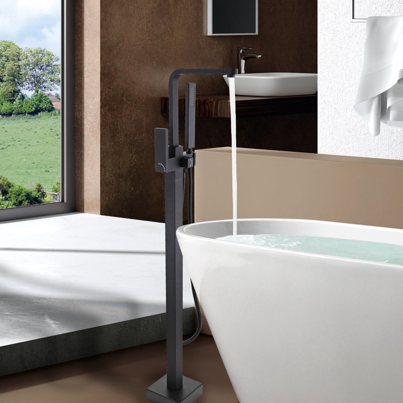 Robinet de baignoire autoportant haut noir mat avec fonction de douche et douchette