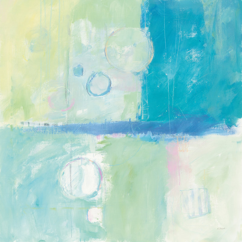 «Blue Water II» par Mike Schick - peinture sur toile tendue, H 36 po x l 36 po, Imprimé avec cadre blanc, Pas de tapis