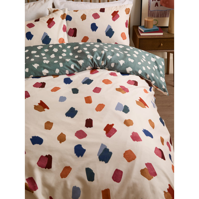 Astrid Polyester Abstract Duvet Cover Set with Pillowcases, Single Duvet Cover Set + 1 Standard Pillowcase, Cream/Blue