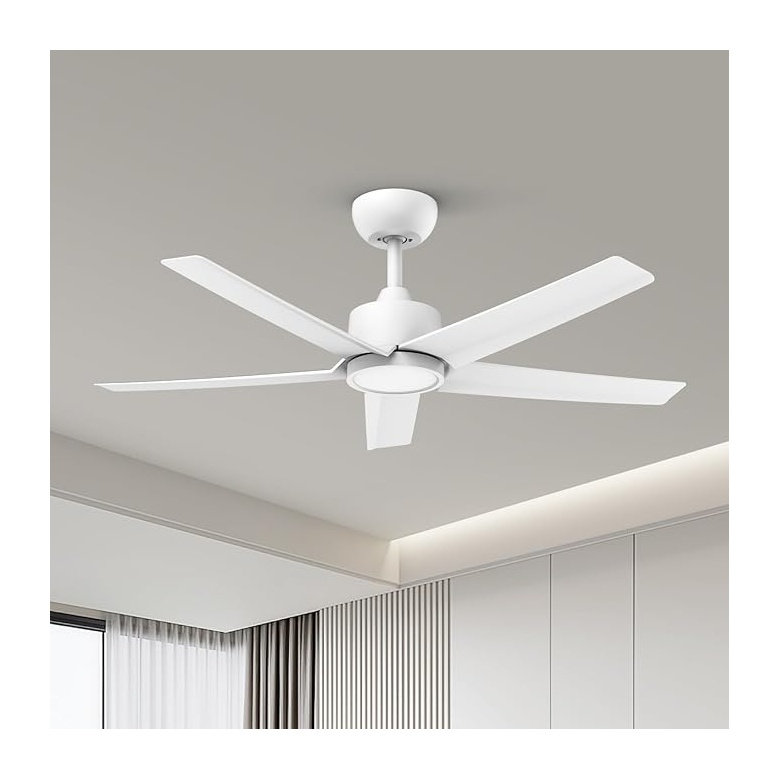 Ventilateur de plafond blanc de 44 pouces avec lumières, moteur à courant continu à haut débit d'air, conception en métal à 5 pales
