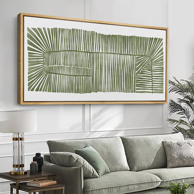 Abstract Green Botanical Simple Minimalist Extra Large Framed Wall Art Oversized Canvas Print, Natural, 30" H x 60" W