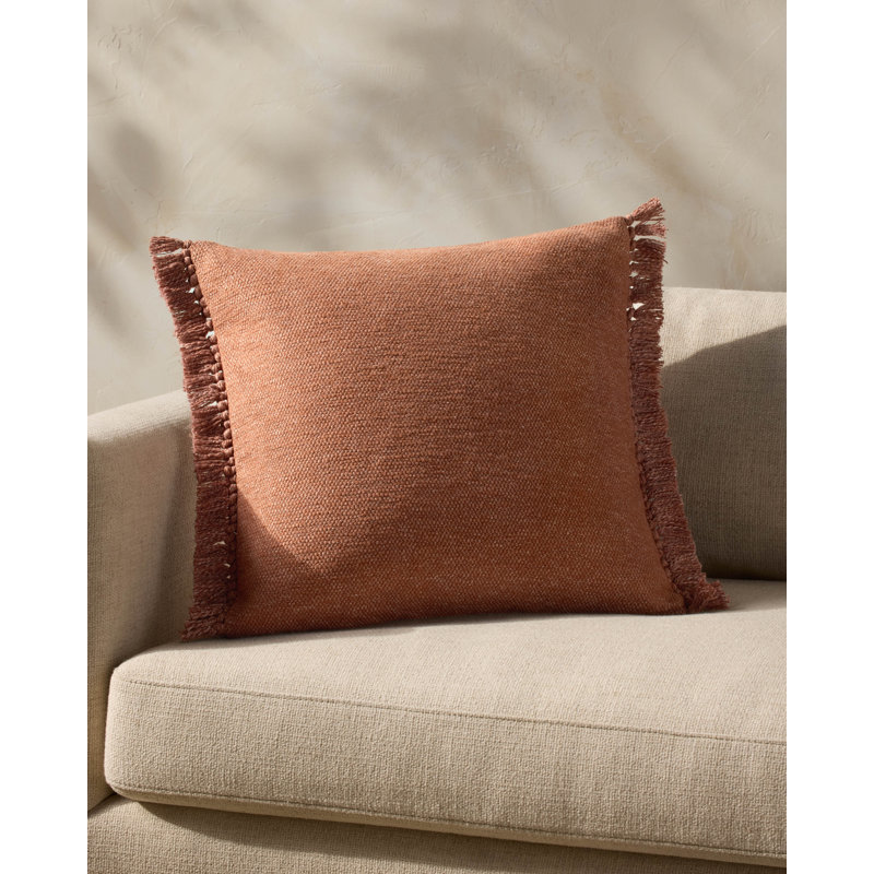 Modern Square Cotton Polyester Throw Pillow with Tassel Fringe