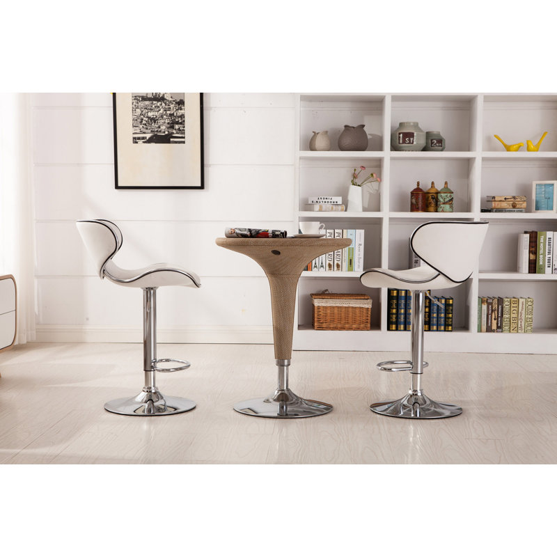 Upholstery Airlift Adjustable Swivel Barstool Set Of 2 without Table, White