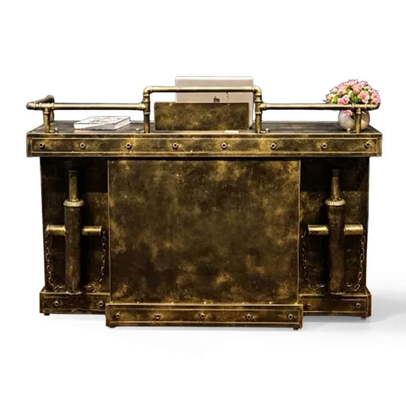 Retro Rectangular Manufactured Wood Reception Desk