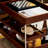 Vintage brownish solid wood height - adjustable mobile side table with storage function