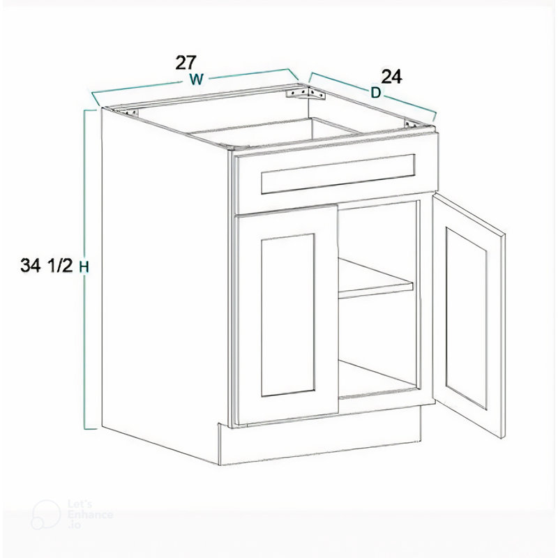 Armoire de cuisine standard prête à assembler en blanc Shaker 24 po / 27 po / l 30 po x P 24 po x H 34,5 po