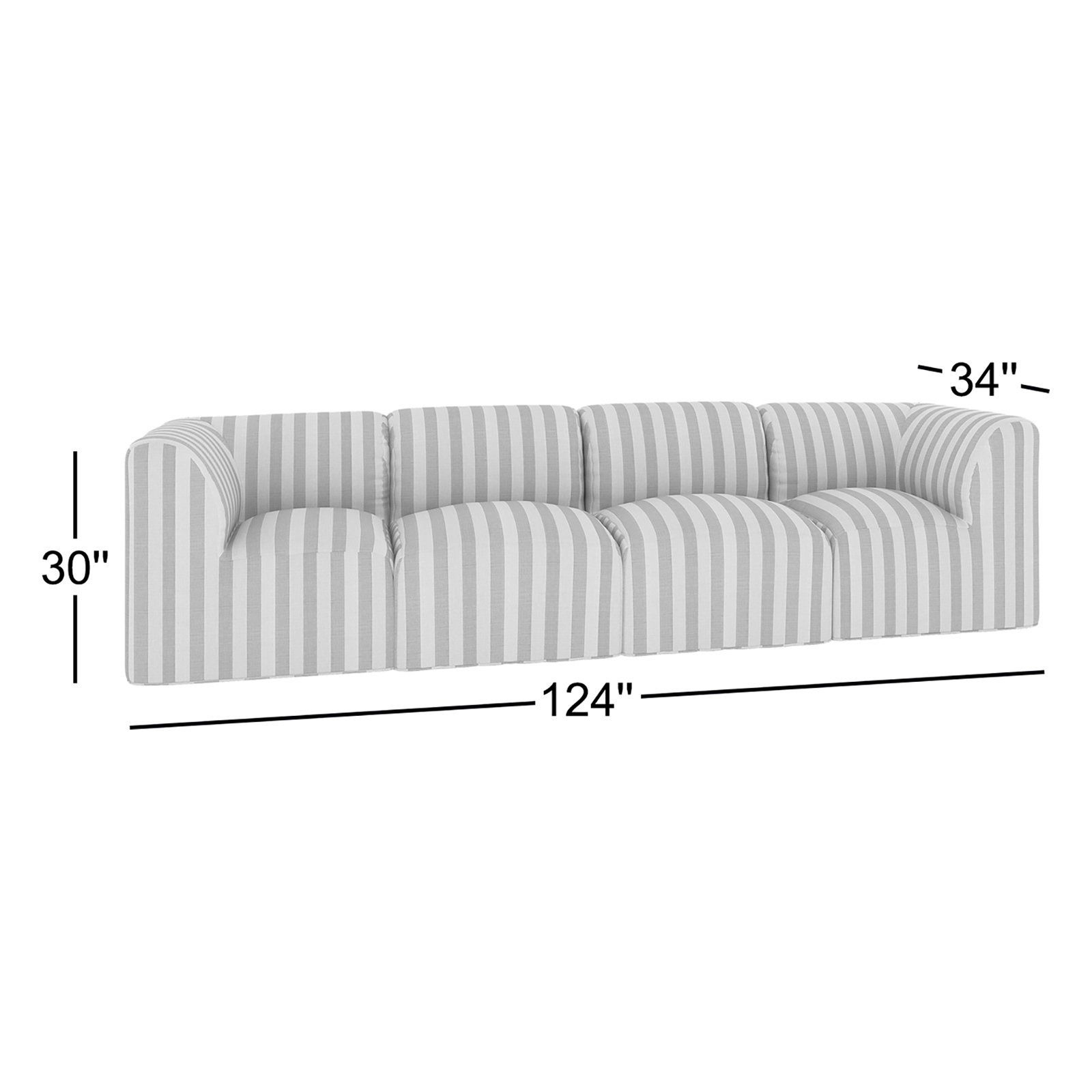 Praia 124" Sunbrella® Modular Outdoor Sofa, Expressive Blush Striped Sunbrella®