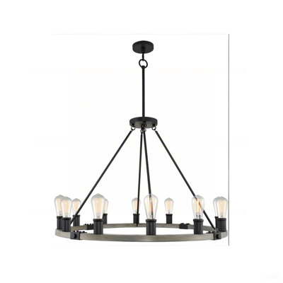 50" 16-Light Large Industrial Rustic Farmhouse Wagon Wheel Chandelier, Round Kitchen Island Light, Black Finish