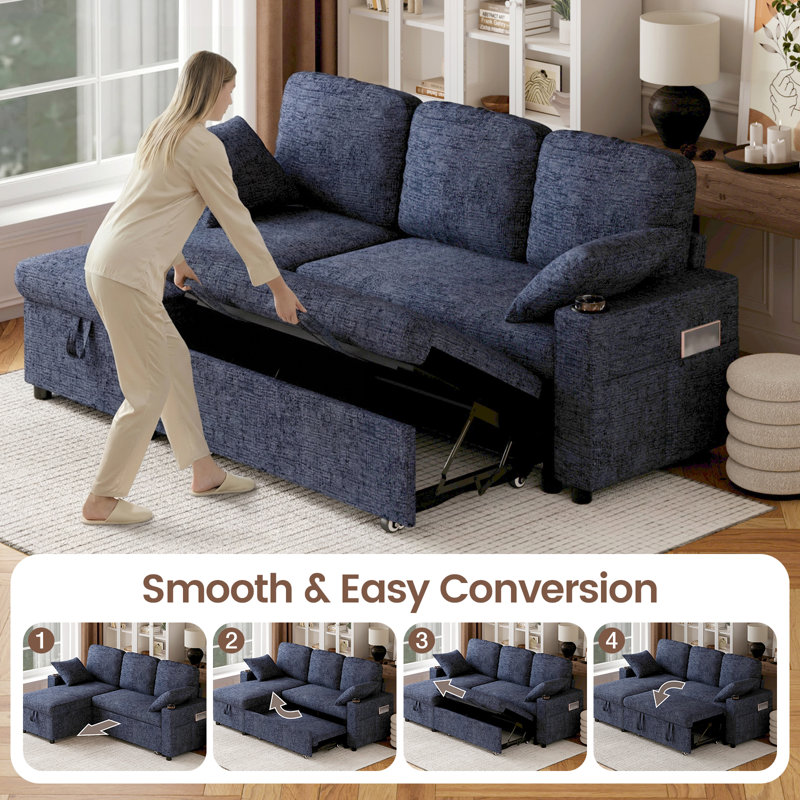 3 Seater Sofa Bed, Blue