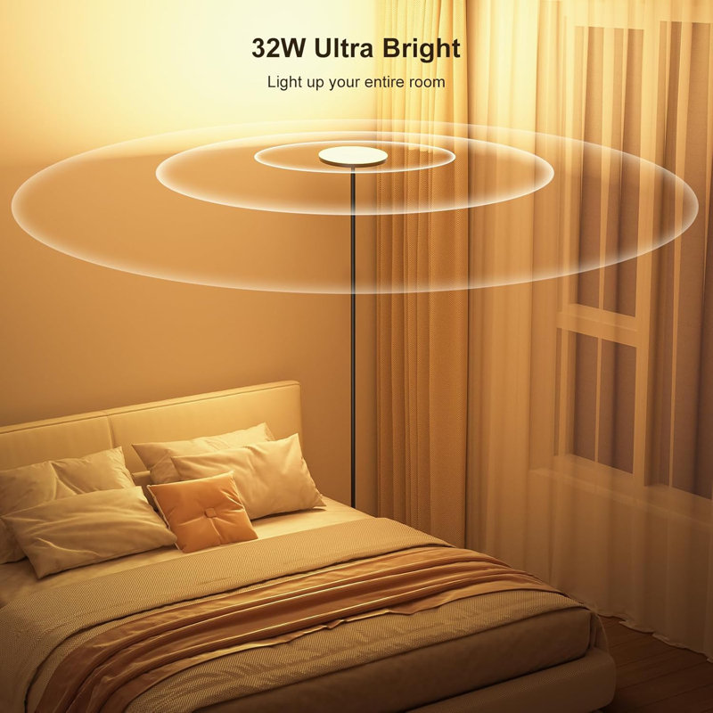 RGB LED Floor Lamp For Living Room, 32W 3200LM Bright Standing Lamp With Remote, Modern Color Changing Tall Lamp With Stepless Dimming & Adjustable Head, Corner Floor Light For Bedroom Office