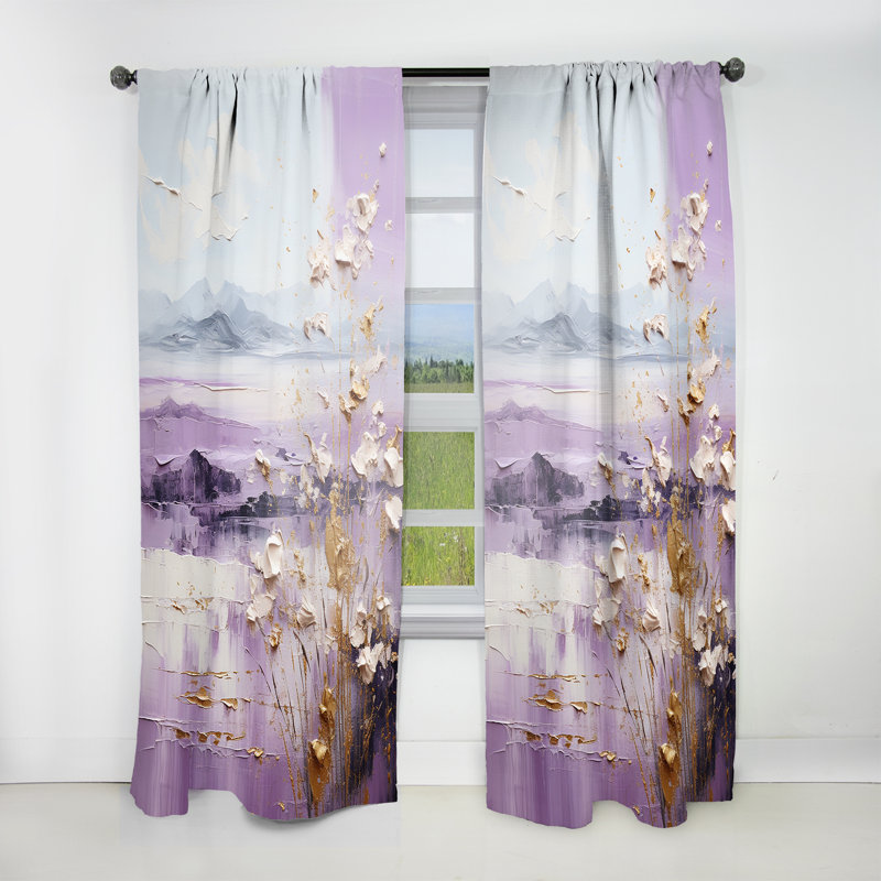 Alsafi - Purple And Gold Mountain Landscape II - Modern Curtain - Velvet Room Darkening - 1 panel, 52" W x 95" L