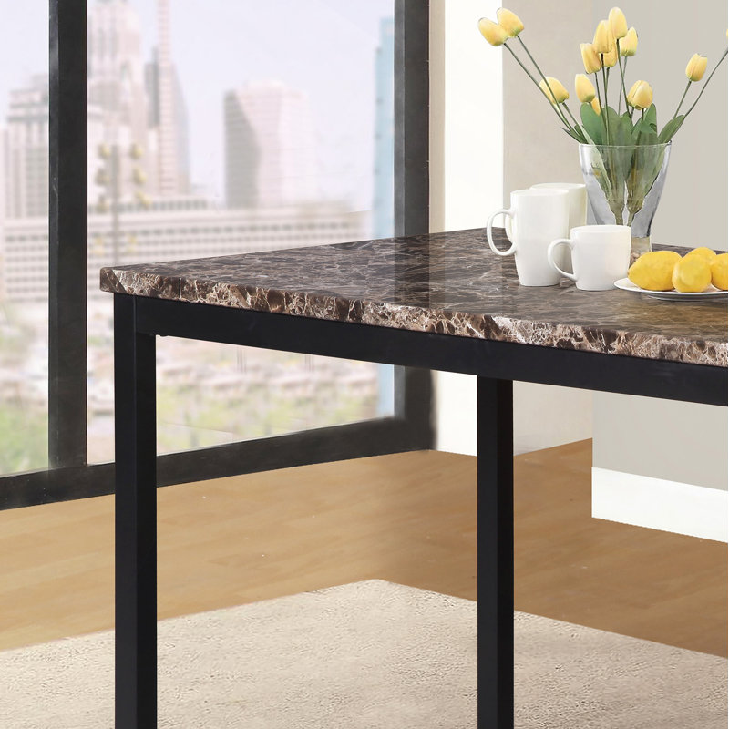 Table de salle à manger en métal avec plateau en faux marbre stratifié