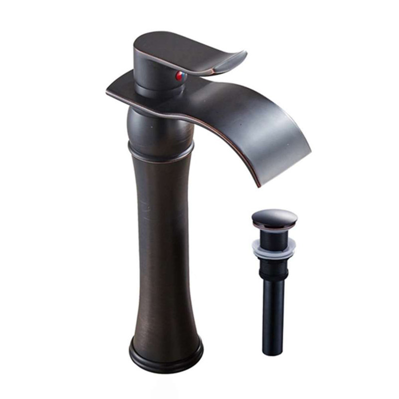 Robinet de lavabo pour salle de bain à poignée simple avec drain Palencia - finition bronze huilé, fabrication en laiton massif