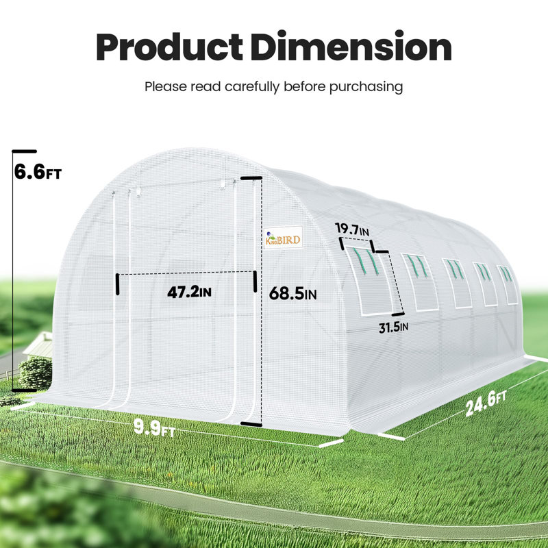 KING BIRD Premium 25x10x6.6FT Large Walk-in Greenhouse for Outdoors, Heavy Duty Galvanized Steel Frame, White, White