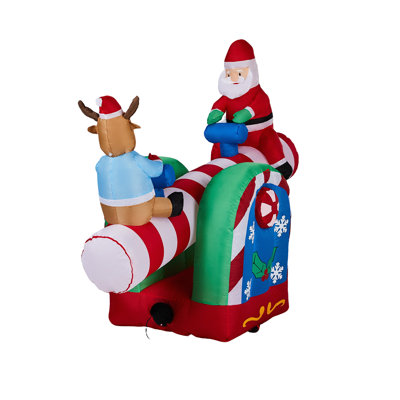 Décoration de Noël gonflable illuminée motorisée, L 55,1 po x l 28,3 po x H 47,2 po, bascule animée Père Noël et renne, rouge / vert, lumières DEL intégrées et ventilateur