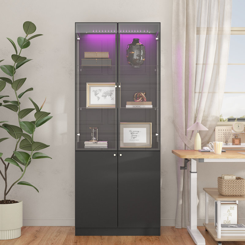 78.7'' H X 31.5'' W Display Bookcase With Led Light & Glass Doors
