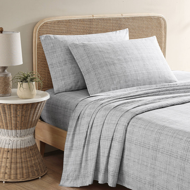 Tommy Bahama Printed Percale Cotton Sheet Set, King Sheet Set with 2 Pillowcases, Gray Geometric
