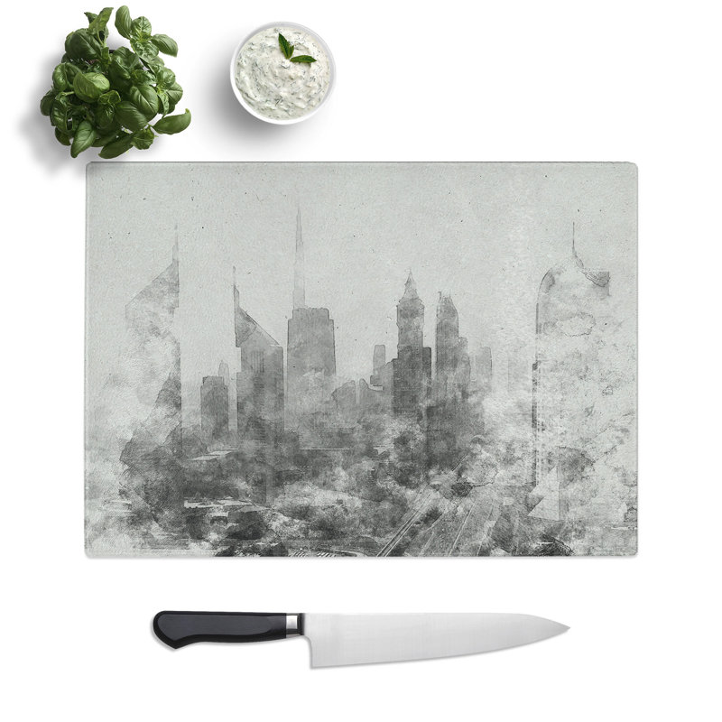 Dubai Skyline Vol.1 Watercolour Chopping Board, 0.4cm H x 28.5cm W x 39cm L