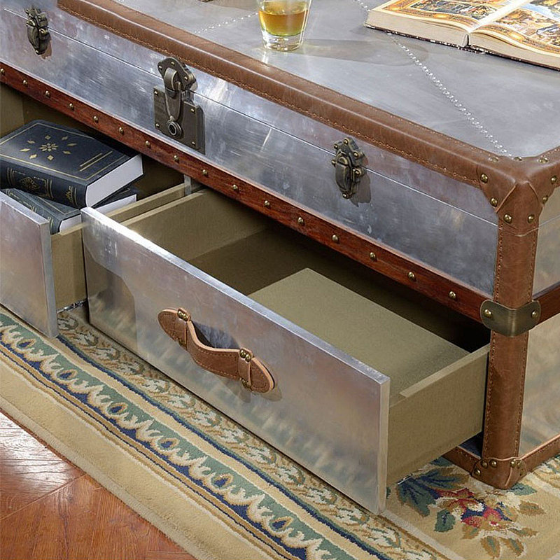 Rustic Vintage Rivet Storage Coffee Table Single Coffee Table