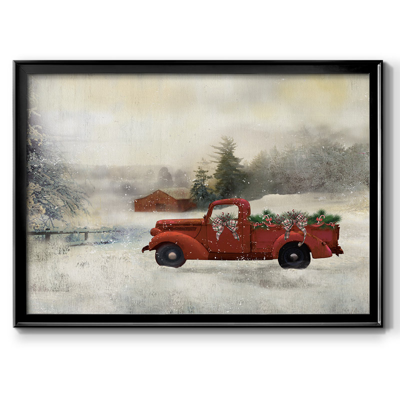 " Red Barn Winter ", Black, 26" H x 38" W x 1.5" D