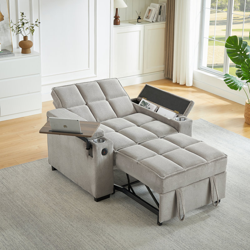Fauteuil convertible Boneless convertible avec port USB, table d'appoint et porte-gobelets, Kaki