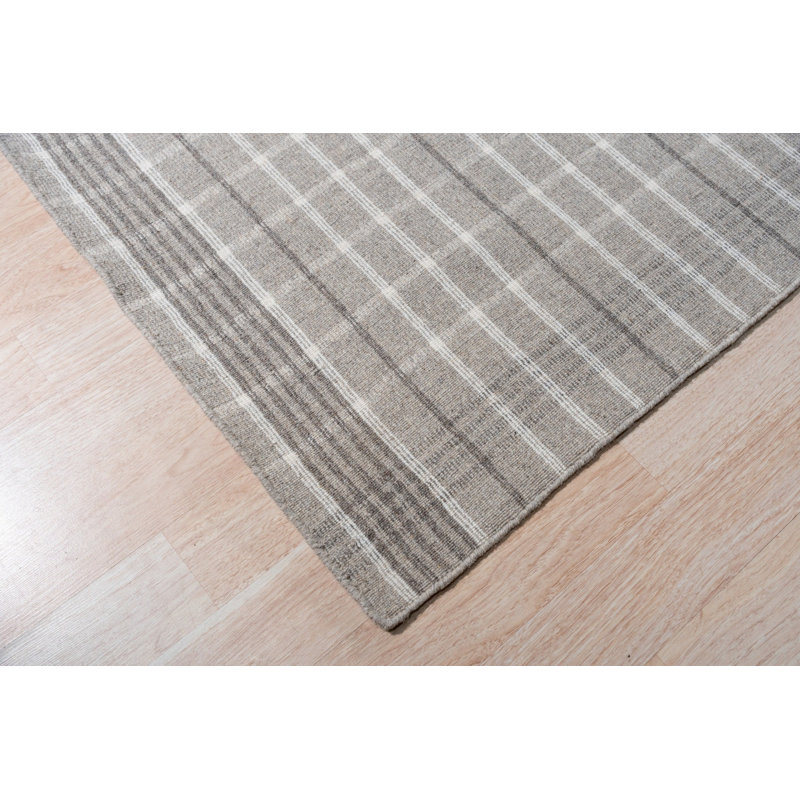 Gray Hand-Knotted Wool Subtle Gridwork Detail Geometric Modern Contemporary Carpet Rug, 8' x 10'