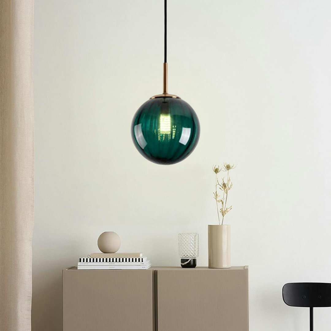 Modern Indoor Pendant Light – Ribbed Globe Glass Shade Ceiling Light for Kitchen
