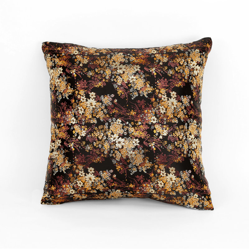 Coussin Brocade, noir, floral doré